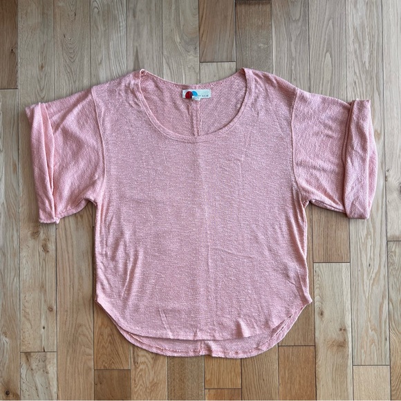 Free People FP Beach Nani Top Marled Peach Orange Rolled Sleeve Slouchy Large - Picture 2 of 7